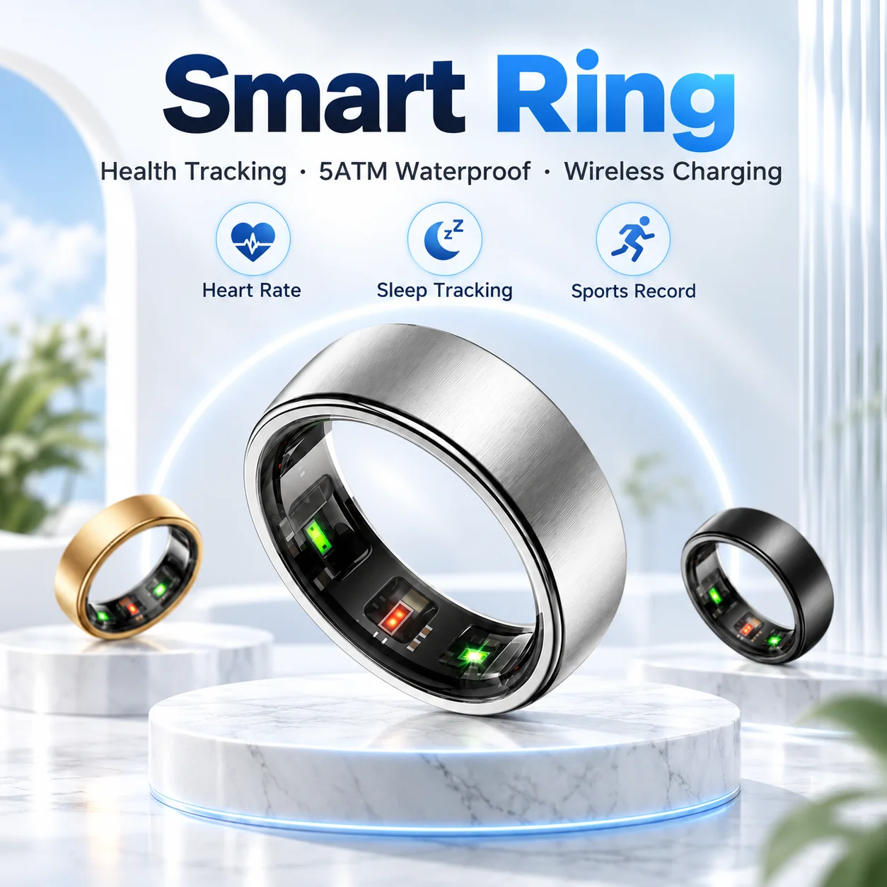 Smart Ring Step Calorie Fitness Monitor - Smart Ring Fitness Tracker 5ATM Waterproof