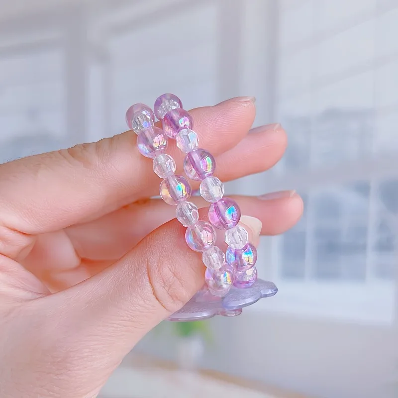 Disney Stitch Beaded Hair Rope for Women Fashion Anime Cartoon Angel Pink or Purple Jewelry Accessories Girls Holiday Gifts