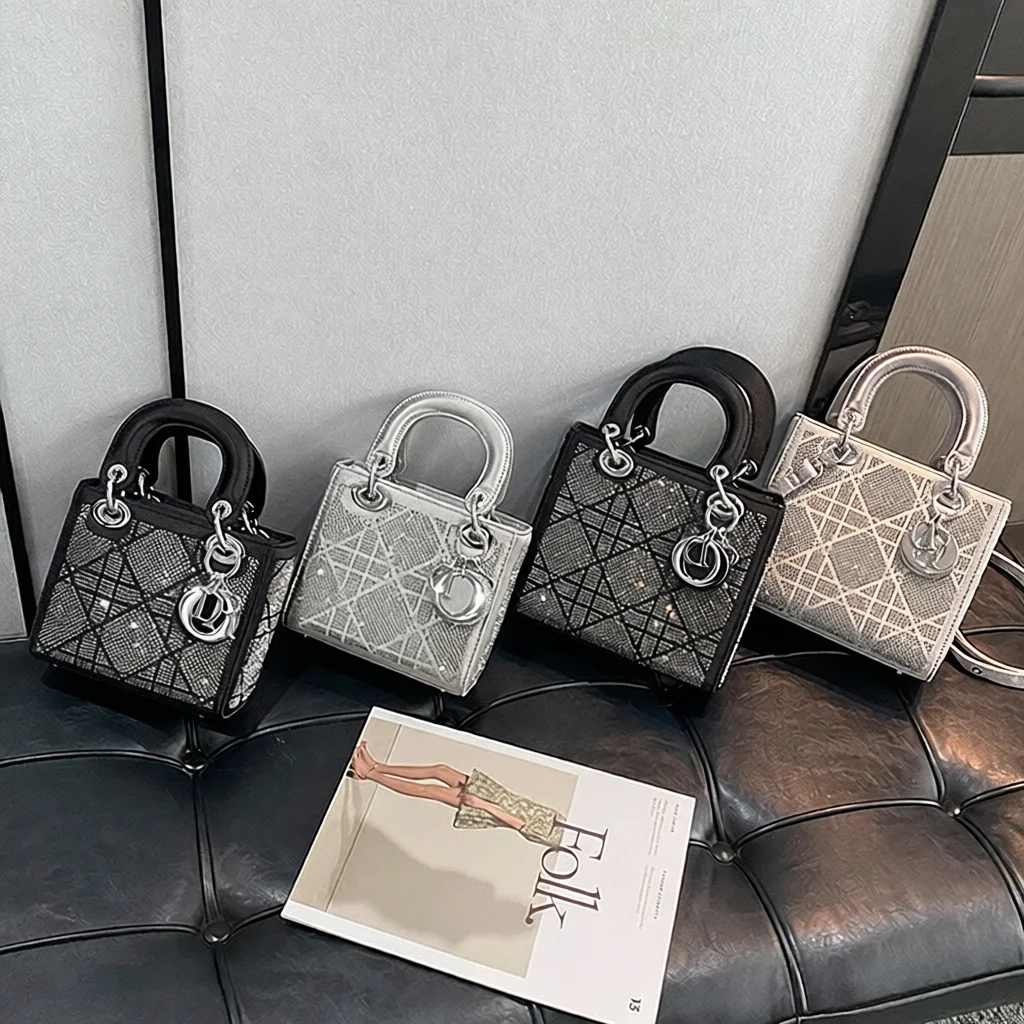Diamond Encrusted Lady Di Bag Handbag Crossbody Small Bag 2026 New Party Bag Rhombus Fashion Shiny Women's Bag