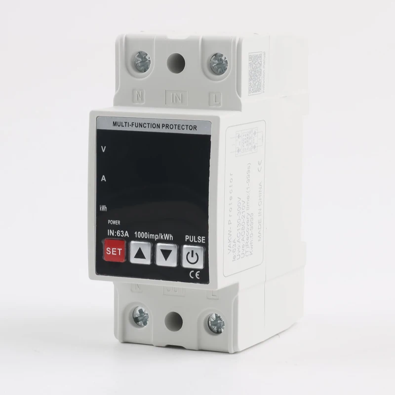 35mm DIN Rail 3-IN-1 AC Meter 110V/220V 63A Voltage Current Power Factor KWH Frequency Meter
