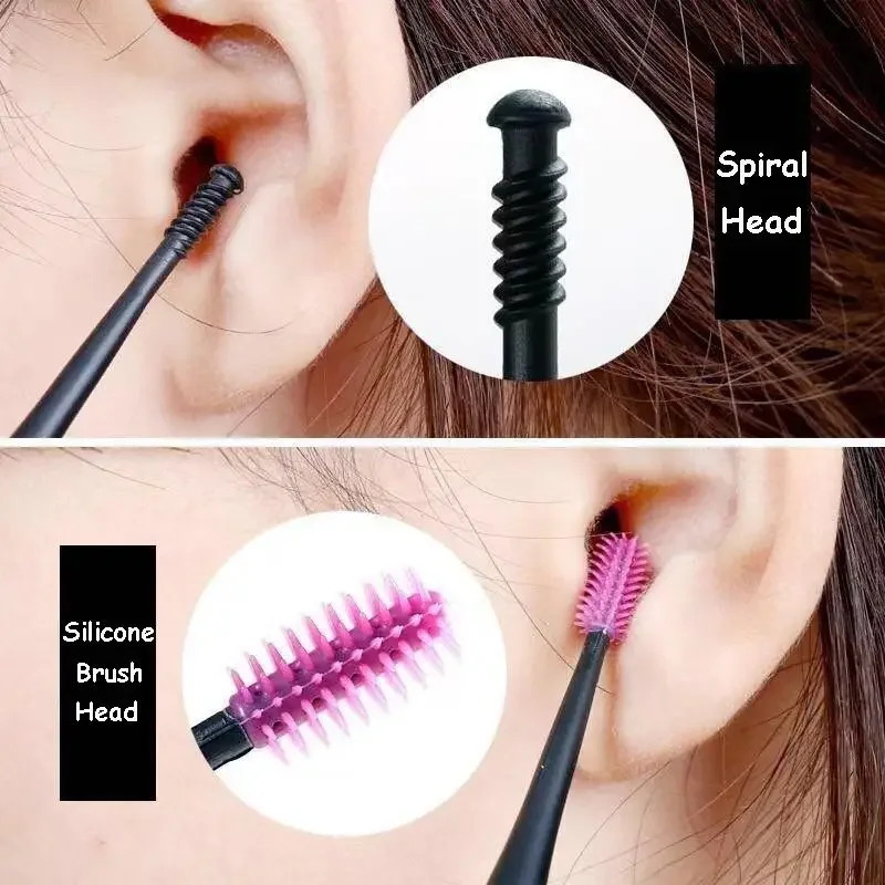 Double Silicone Soft Head Rotary Screw Earpick Ear Picking Tool Massage Ear Cleaner Earscoop Rod