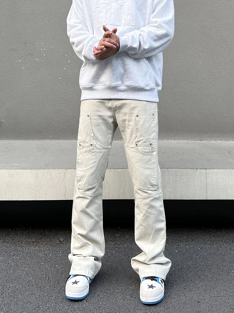 

Мужские джинсы в американском уличном стиле, ретро, свободного кроя, с широкими штанинами, в стиле рабочей одежды, с пэчворком, джинсы-клеш из денима