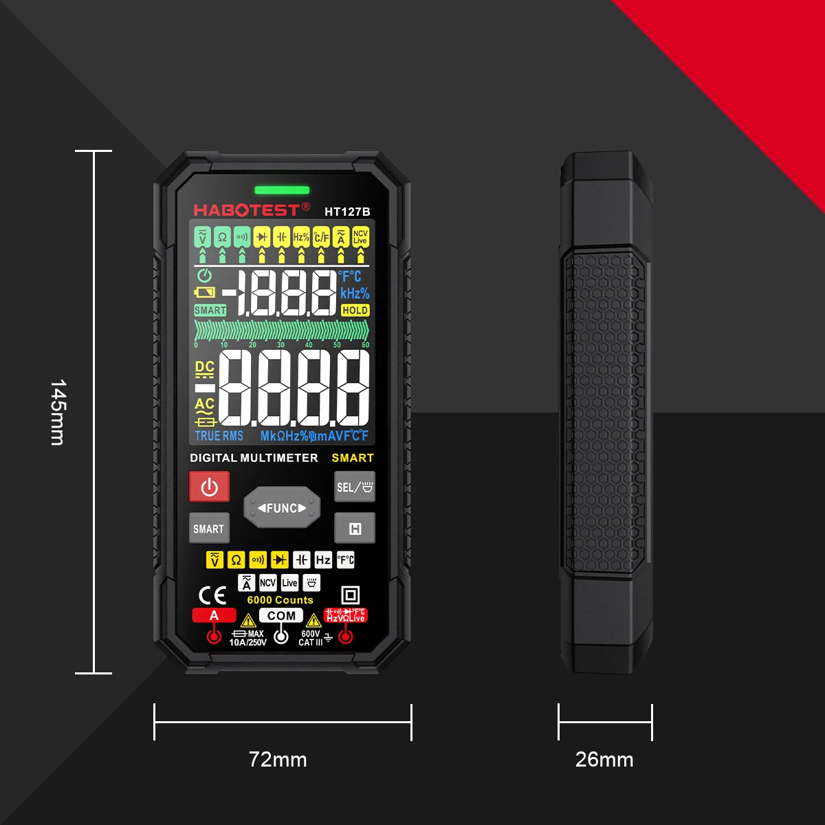 HABOTEST HT127 Digital Multimeter 600V 10A DC AC Voltage Current Tester Capacitance Ohm Diode multimetro NCV Hz Live wire Tester