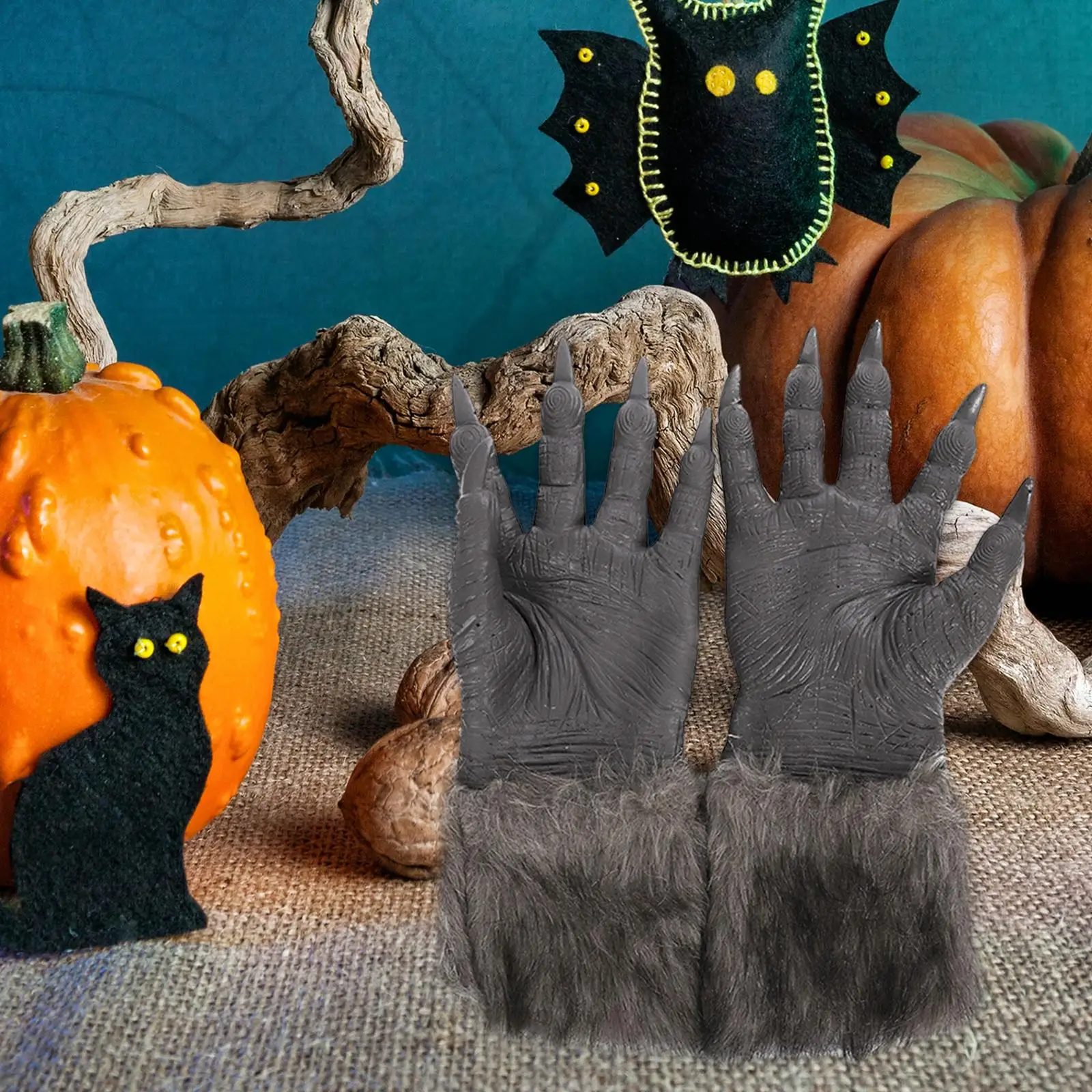 Werewolf Gloves Costume Accessory Grey Animal Cosplay Festival Hairy Gloves