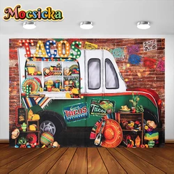 Mocsicka Mexican Tacos Photography Background Taco Car Colorful Hat Violin Party Decoration Backdrop Cake Smash Studio Props