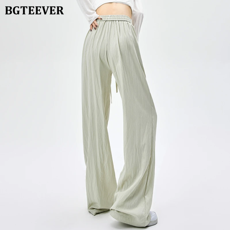 BGTEEVER Stylish Lace-up High Waist Long Pants for Women Spring Summer Loose Ladies Wide Leg Trousers