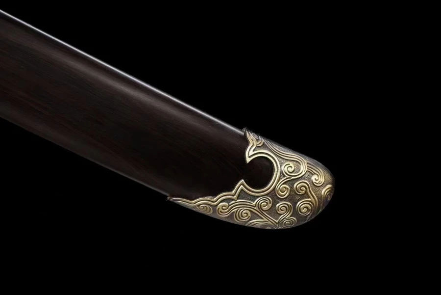 Damasuus folded Steel clay tempered Blade Chinese qi jia Sword ebony Saya copper fittings