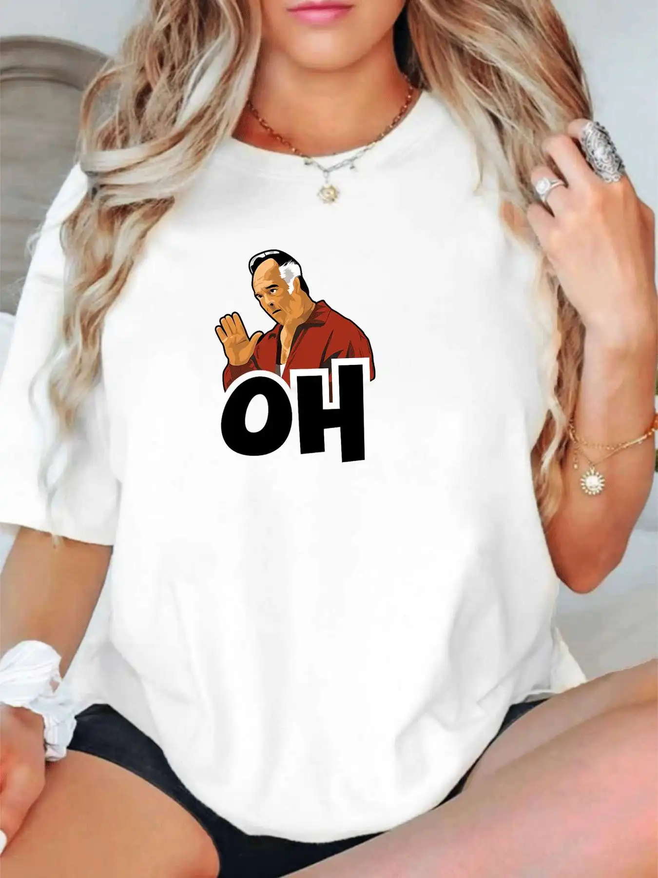 

【1142424】Женская футболка больших размеров с круглым вырезом и короткими рукавами, эластичными половинными рукавами и модными принтами