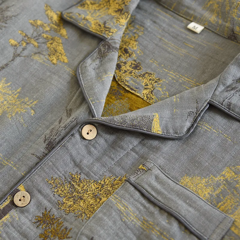 بيجامات رجالية يمكن ارتداؤها خارج ربيع الخريف رقيقة قميص قطني بكم طويل بنطلون ملابس منزلية طقم بيجامة رجالي