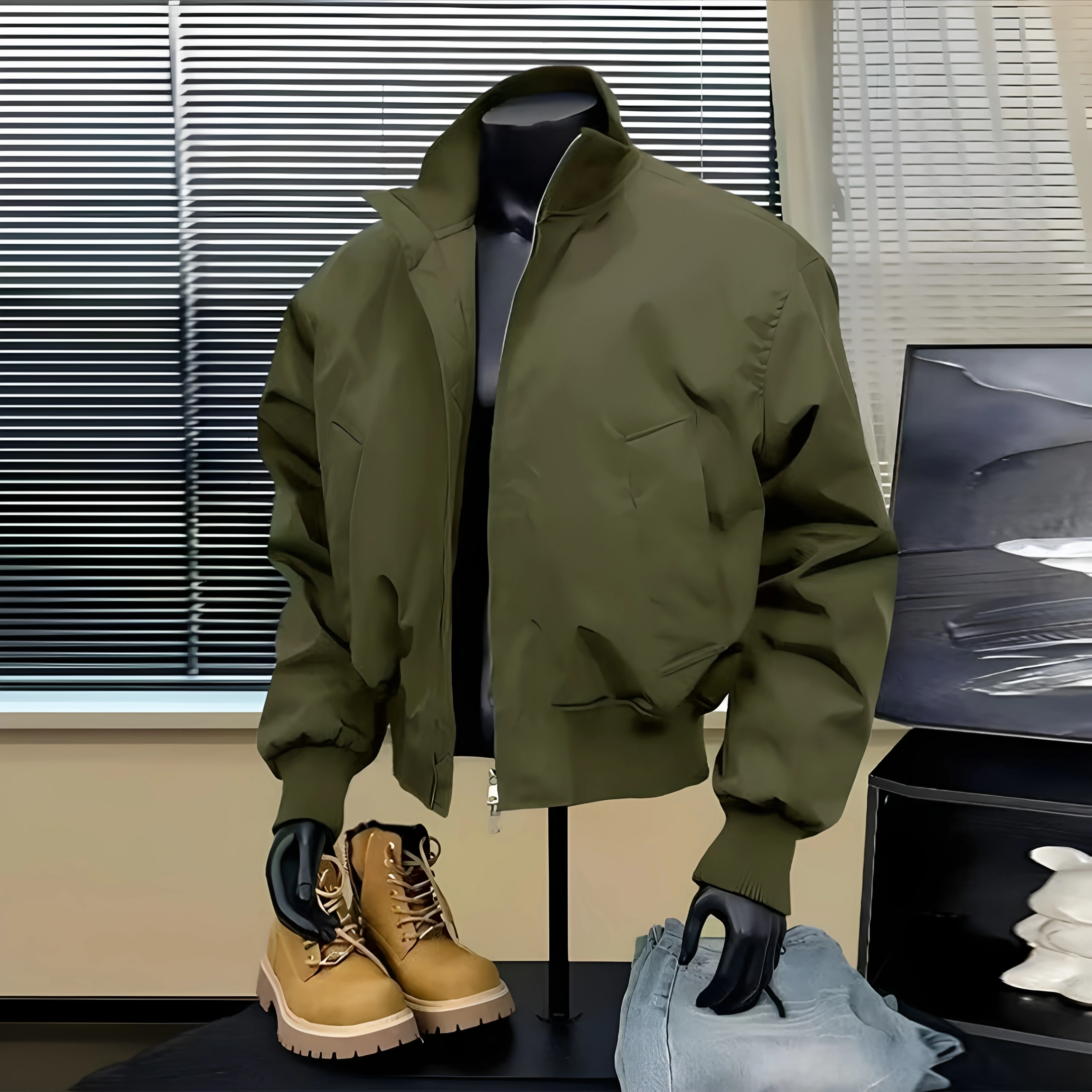 High-End American Retro Stand Collar Flight Jacket Men's Autumn Winter Baseball Uniform Windbreaker Coat Loose Fit Polyester ...