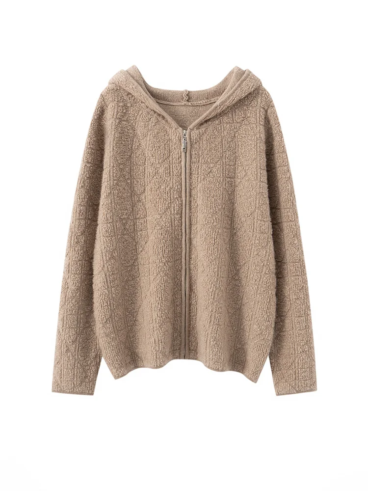 منشفة التطريز مقنعين سترة الخريف الشتاء المرأة سميكة 100% الكشمير تريكو نعمة عادية الملابس النسائية بلايز كسول الرياح