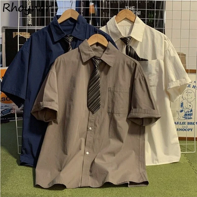 

Shirts with Tie Women Designed Sweet Loose Vintage Preppy Style Summer Boyfriend Chic Short-sleeve Cool Ulzzang Simple Unisex