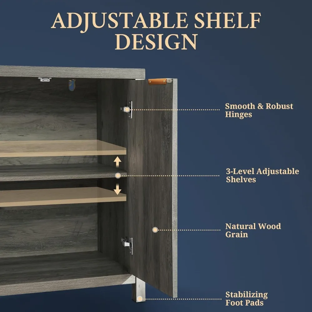 

Storage Cabinet Fluted Sideboard Buffet with Adjustable Shelves Modern Accent Cabinet Console Credenza Set of 2