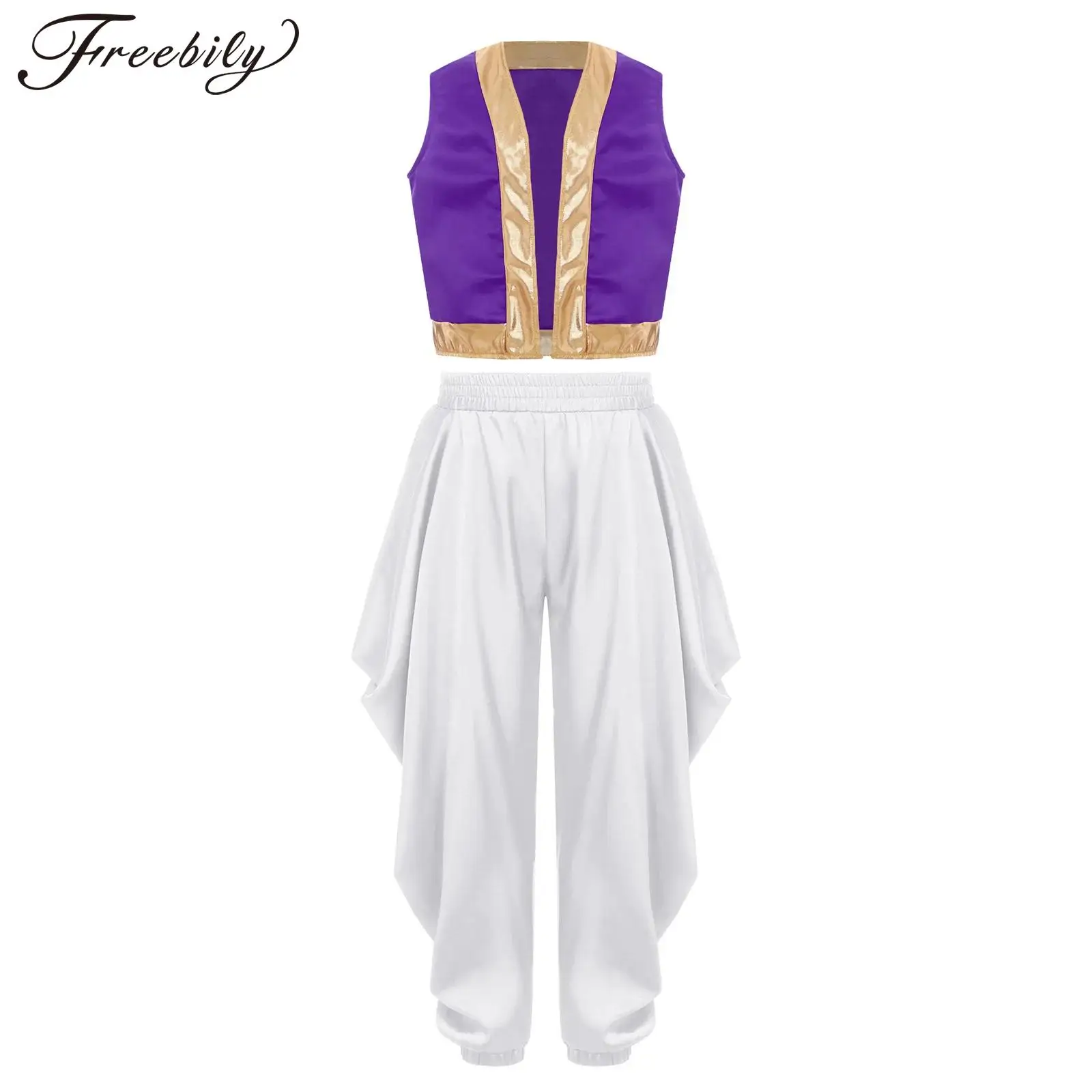

Boy's Arab Vest + Baggy Trousers Roleplaying Sets 2psc Boy Arabian Cosplay Prince Costumes Outfit Halloween Dress Up Costume