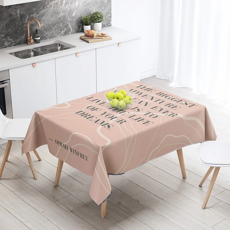 Modern Black Rectangular Tablecloth with White Text for Kitchen or Dining Room Decoration-various Sizes To Choose From
