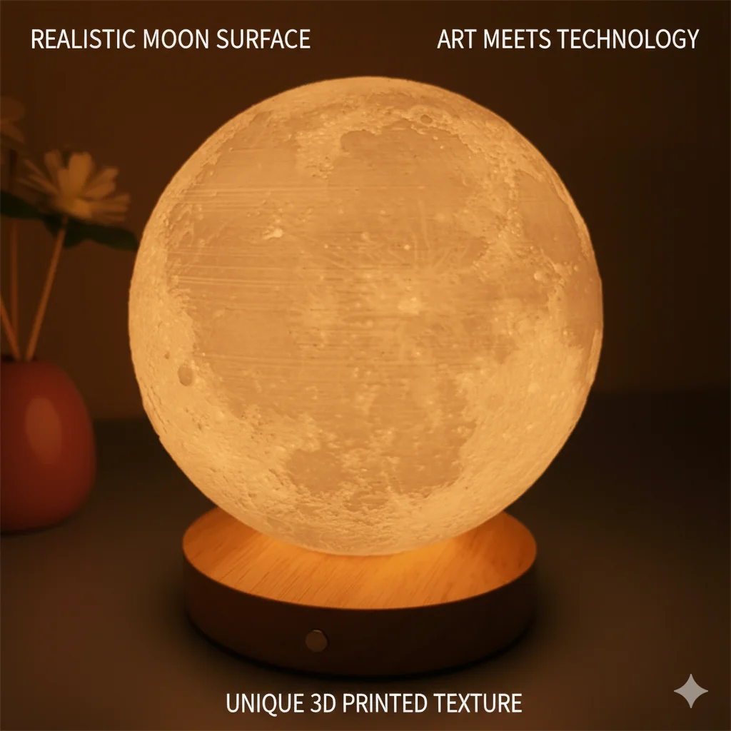 3D Moon Light Lamp Rotating Rechargeable Moon Night Light Bedroom Desk Sleep Atmosphere Creative Home Decor Gift For Adults Kids