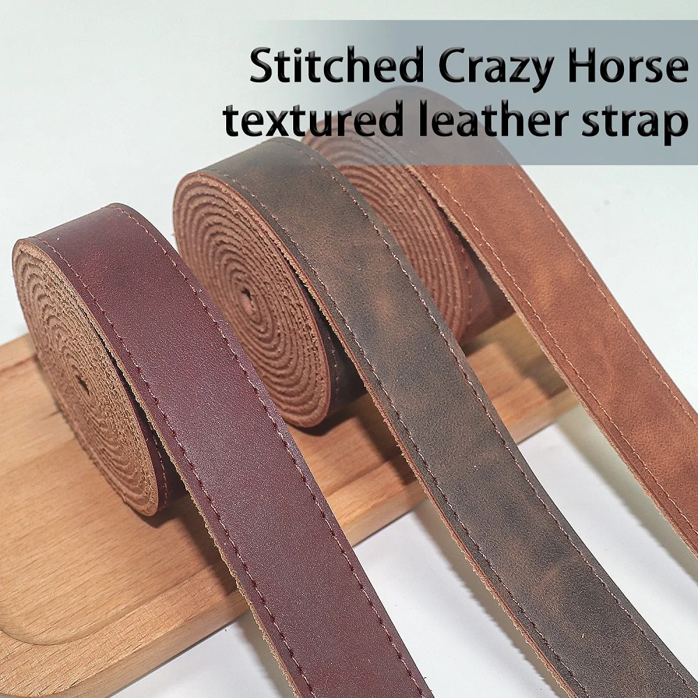 2.5x200cm Crazy Horse Leather Strap with Sutures Thickened Version Distressed Artificial Leather for Pet Collar Watch Strap Belt