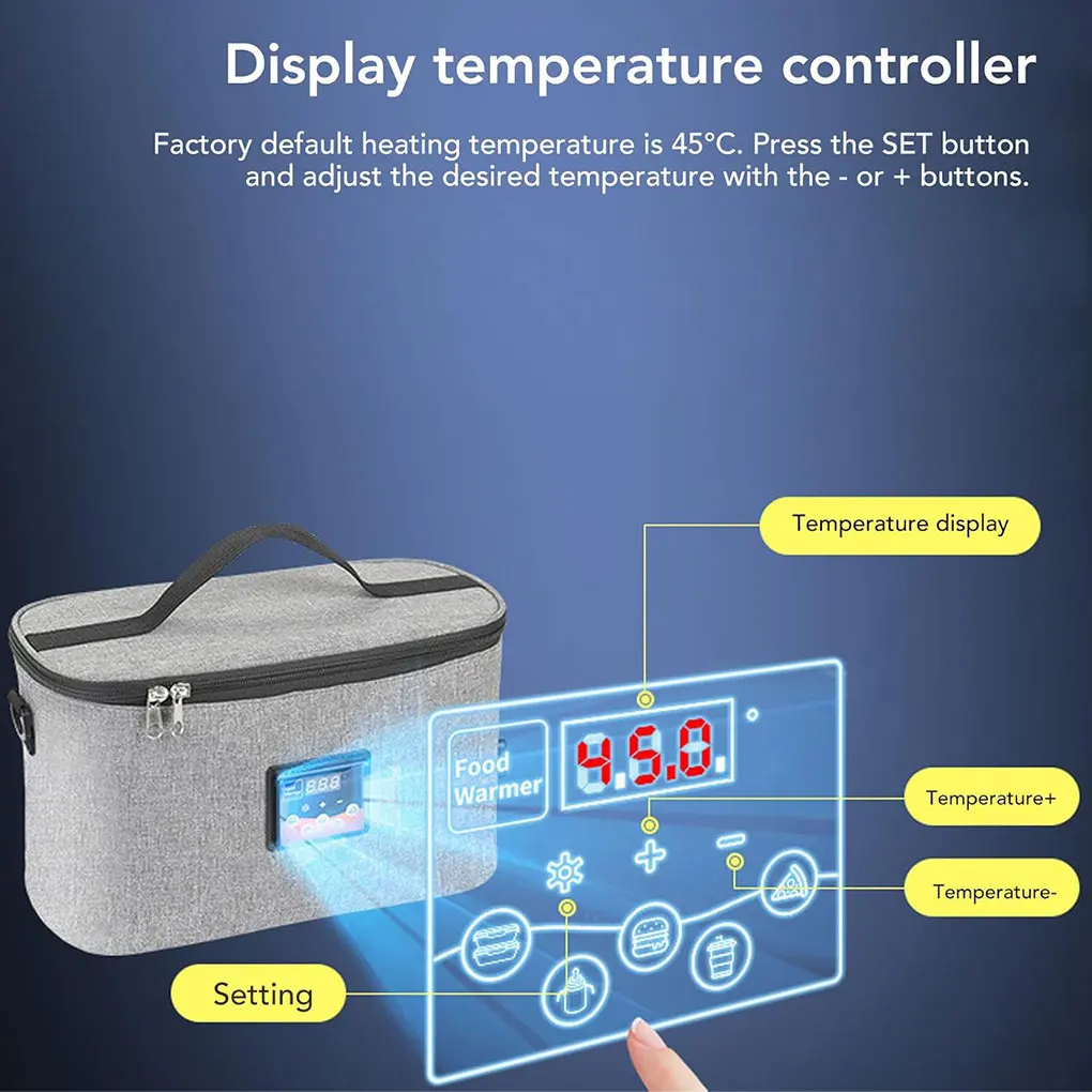 Car Warmer Bag 30w Heating Bag Adjustable Temperature Display Car Warmer Bag with Handle Portable Food Warmer for Lunch Travel