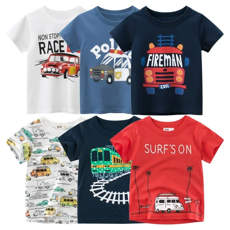 Summer New 2025 Cartoon Car T Shirt Boys Girls Short Sleeve T-Shirt Tops Children O-Neck Cotton Tee Shirts Dropshipping