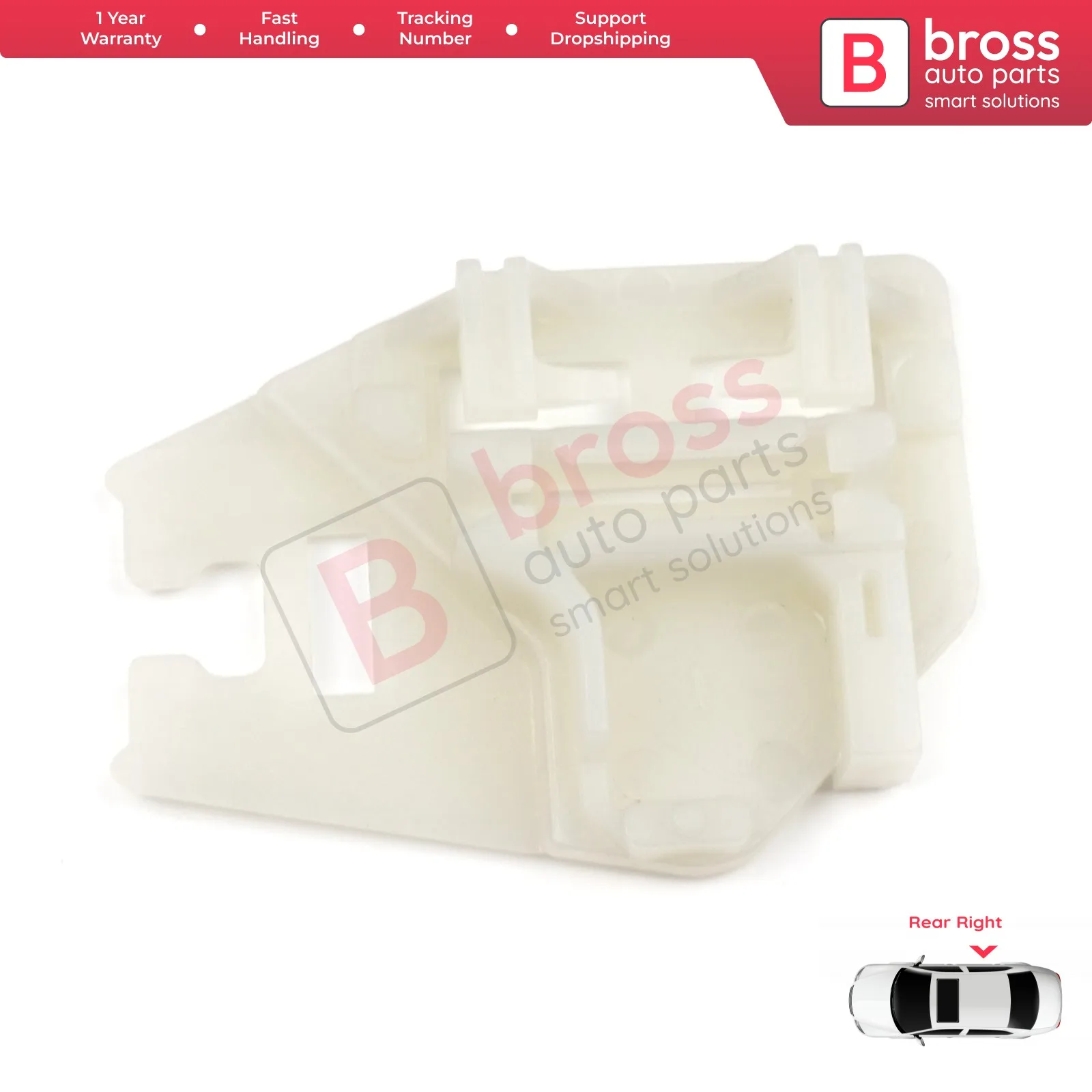 

Bross Auto Parts BWR10 Electrical Power Window Regulator Clip Rear; Right Door (B2) for BMW E46 1999-2007, BMW X5 1999-2007