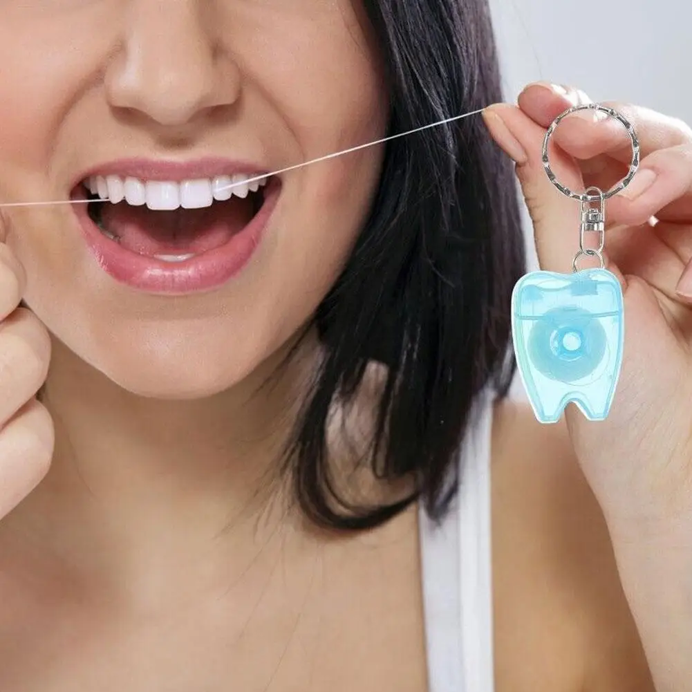 Dental Floss Tooth Shape Keychain, Portable Dental Floss, Higiene Oral, Cuidados de limpeza, Jóias Dentes, Chaveiro, Aleatório, 1Pc