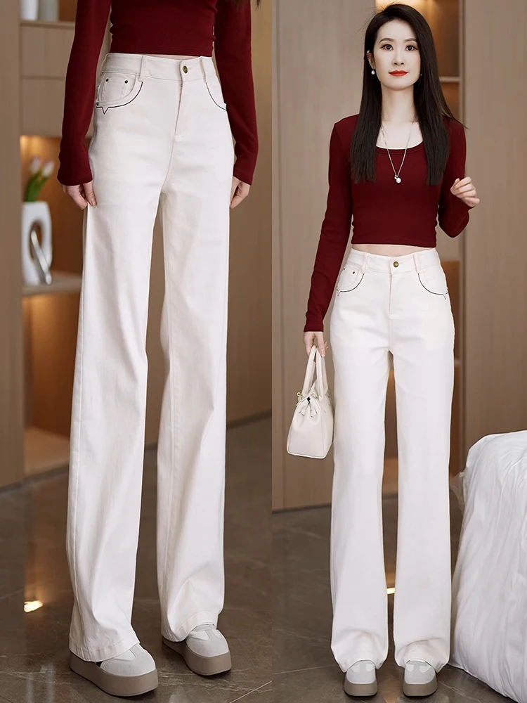 

High Waist Wide Leg Casual Jeans Women's Spring Autumn Slimming Loose Straight Cotton Denim Pants Korean Style Comfortable Fit