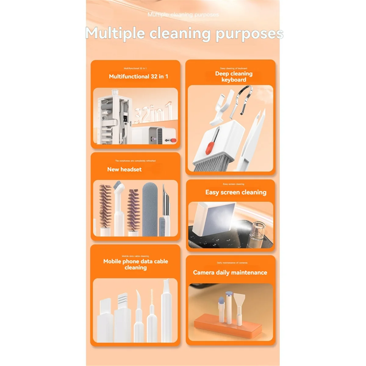 POP-l32 in 1 ชุดเครื่องมือทําความสะอาดดิจิตอลกล้องโทรศัพท์มัลติฟังก์ชั่นหูฟังคีย์บอร์ดแปรงทําความสะอาดชุดกําจัดฝุ่น