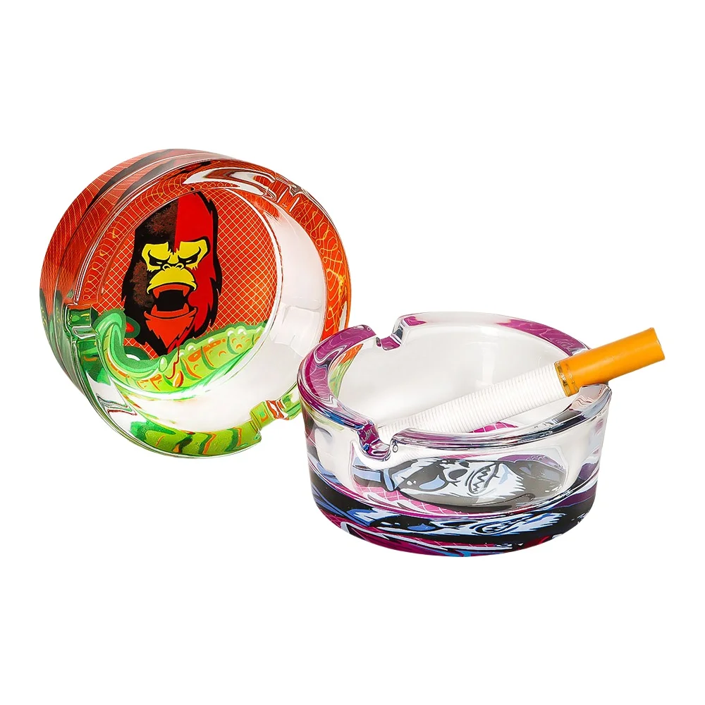 

New Creative Gorilla Glass Ashtrays Desktop Cigar Ashtray Various Patterns Cigarette Ash Tray for Smoking Office Home Decoration