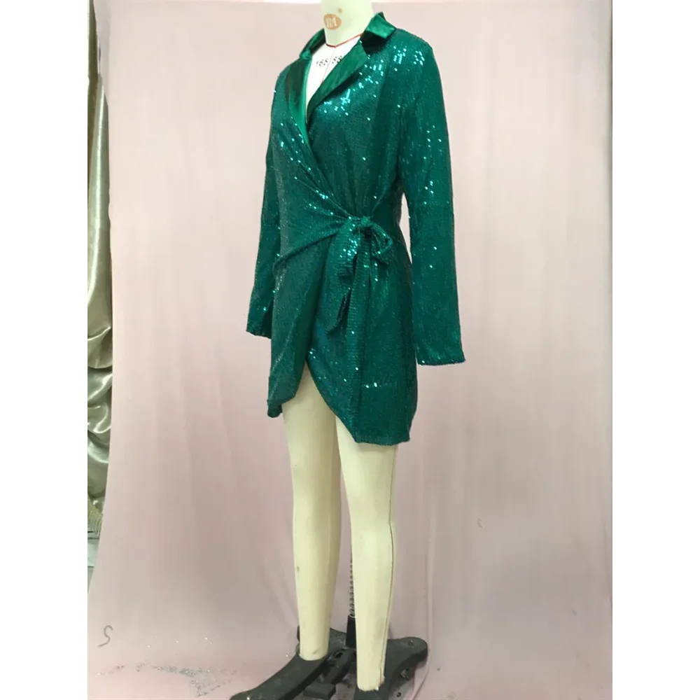 Lovertjes pak kraag veterjurk dames lange mouwen modieuze en sexy jurken voor dames