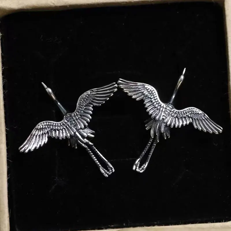 Vintage Flying Crane Bird Drop Earrings Antique Oriental Chinese Style Hollow Wing Dangle Earrings Boho Jewelry For Women Girls