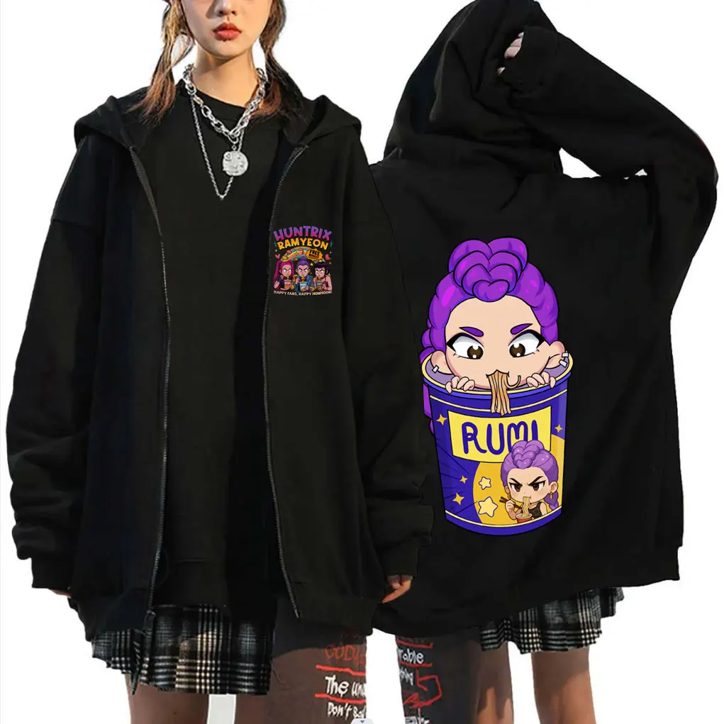 

Movie KPop Demon Hunters Zip Up Hoodie Cute Kawaii Rumi Mira Zoey Graphic Zip Up Sweatshirt Men Women Fashion Oversized Hoodies