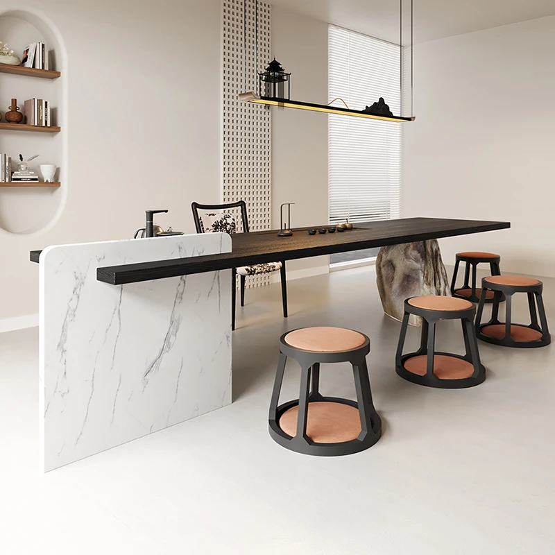 Black North American ash wood large board tea table and chair combination with tea tray straight edge Zen