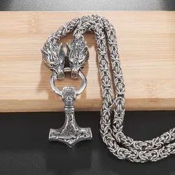 Collana nordica Vintage di alta qualità con doppia testa di lupo collana con ciondolo a martello di Thor da uomo regalo di gioielli in acciaio inossidabile