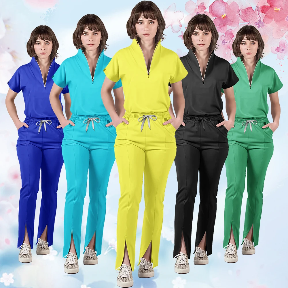 美容作業服女性医療看護師制服外科スクラブセットスパトップパンツクリニック介護者服看護制服ジッパースーツ