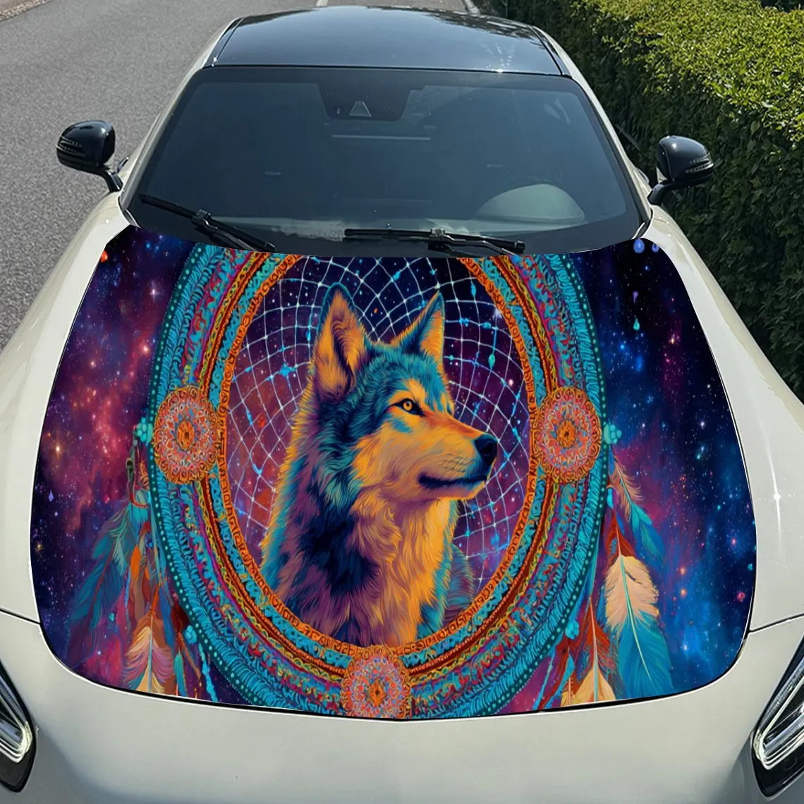 Mandala Element Dream-catcher and Wolf Car Hood Vinyl Stickers Car Surface Protection Decal Car Decoration Cover Vinyl Wraps Wat view 4