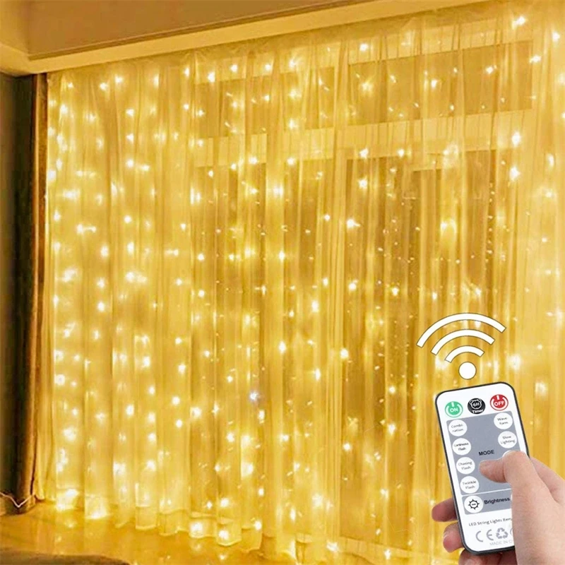 Curtain LED String Lights Garland Festival Decoration 8 Modes USB Remote Control Holiday Wedding Fairy Lights for Bedroom Home