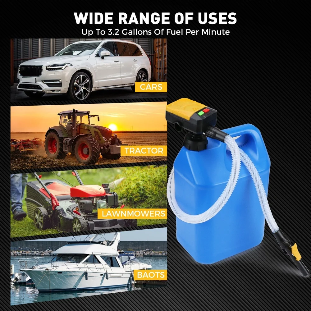 /Automatic /Stop /Oil Transfer 3.2 GPM Electric Fuel With Auto Shut Off Sensor And Adapters For Vehicles Tractors Lawnmowers Boa