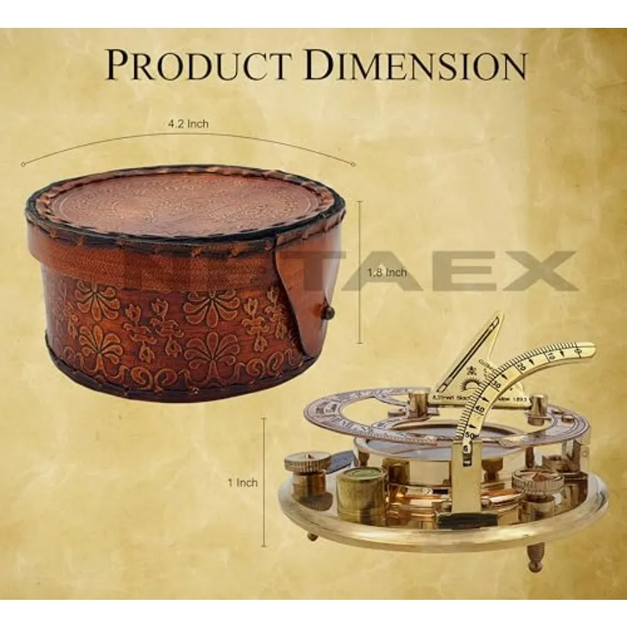 Antique Brass and Copper Sundial Compass, Gift Sun Clock Ship Replica Watch Brass Compass Gift for Men - Nautical Gifts for Men