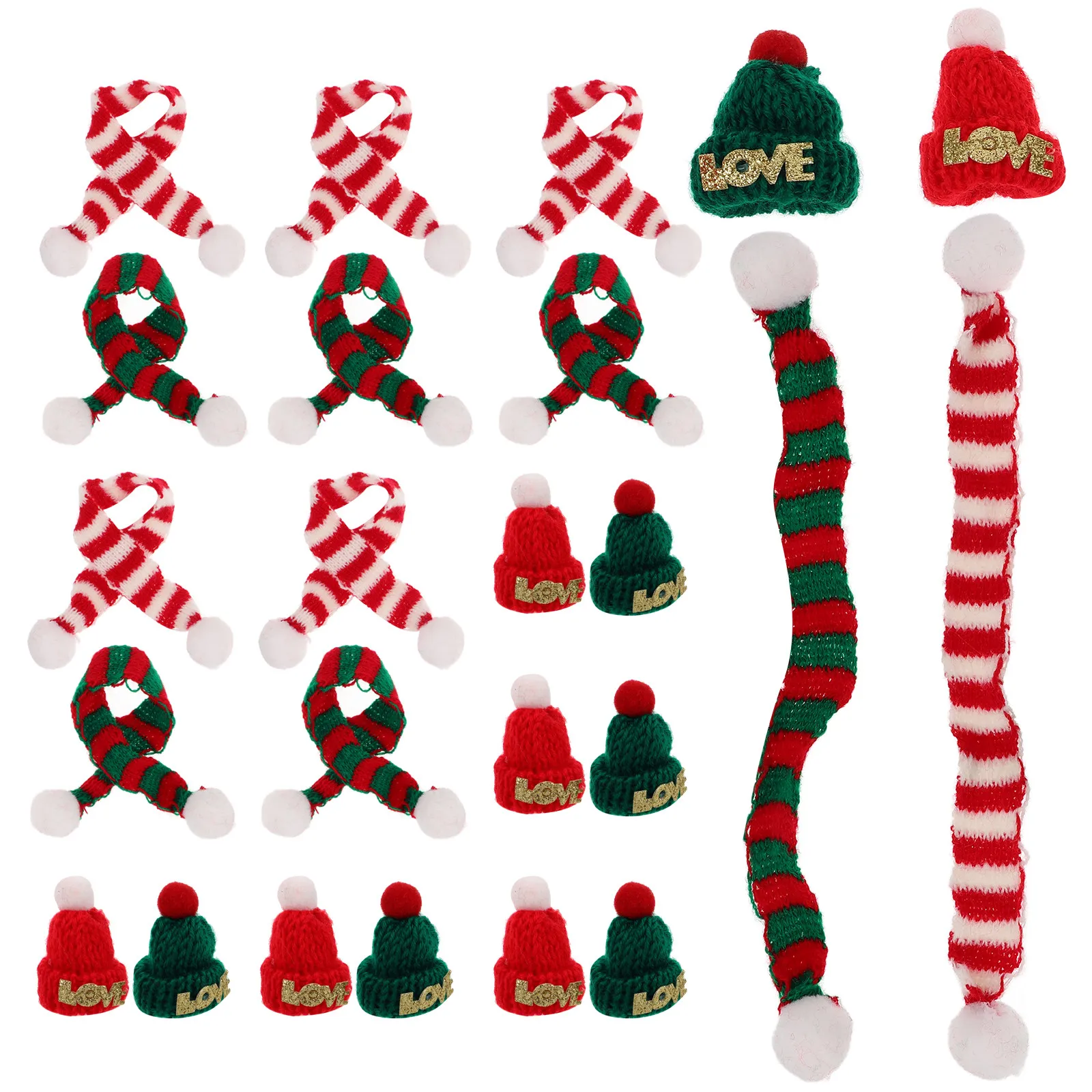 1 Juego de Mini Gorros y Bufandas Tejidos Navideños Rojos y Verdes, Decoración de Temporada para Árbol, Botella de Vino, Accesorios de Manualidades DIY, Mini Gorros Tejidos