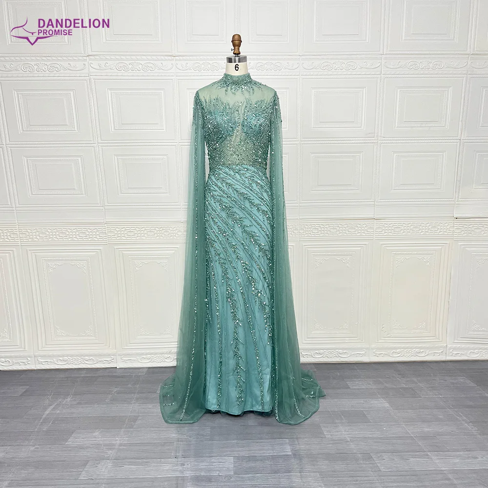 Luxus Saudi-Arabien Meerjungfrau Perlen Cape Ärmel High-Neck Abendkleider 2024 Dubai Party Kleider für Frauen Hochzeit