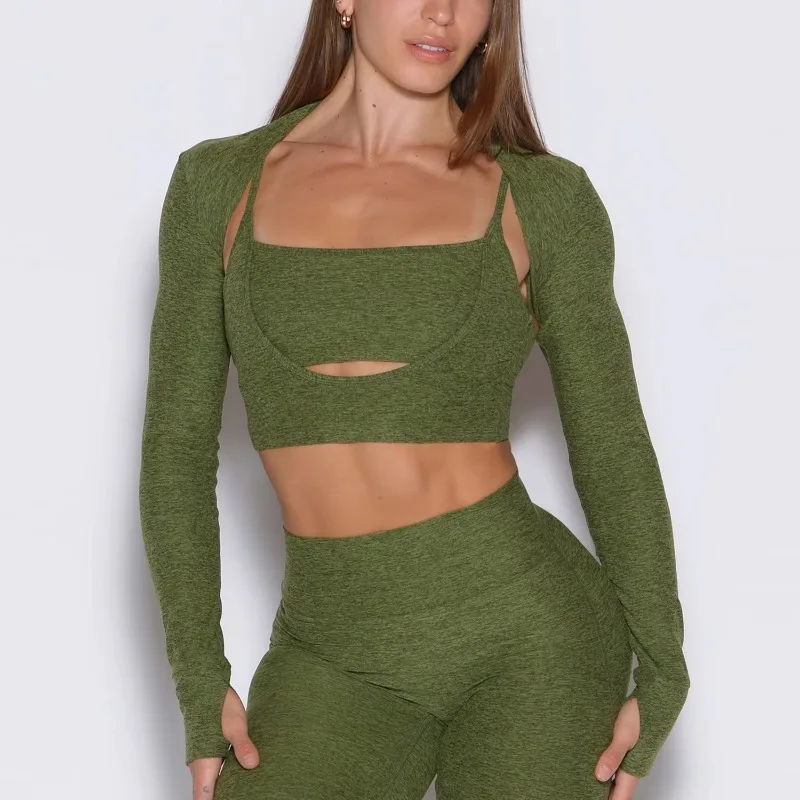 YTYINYTYINHigh Waist Butt Lifting Yoga Set For Women 2/3 Piece Thumb Hole Long Sleeve Crop Top Sports Bra Joggers Gym Workout Ou