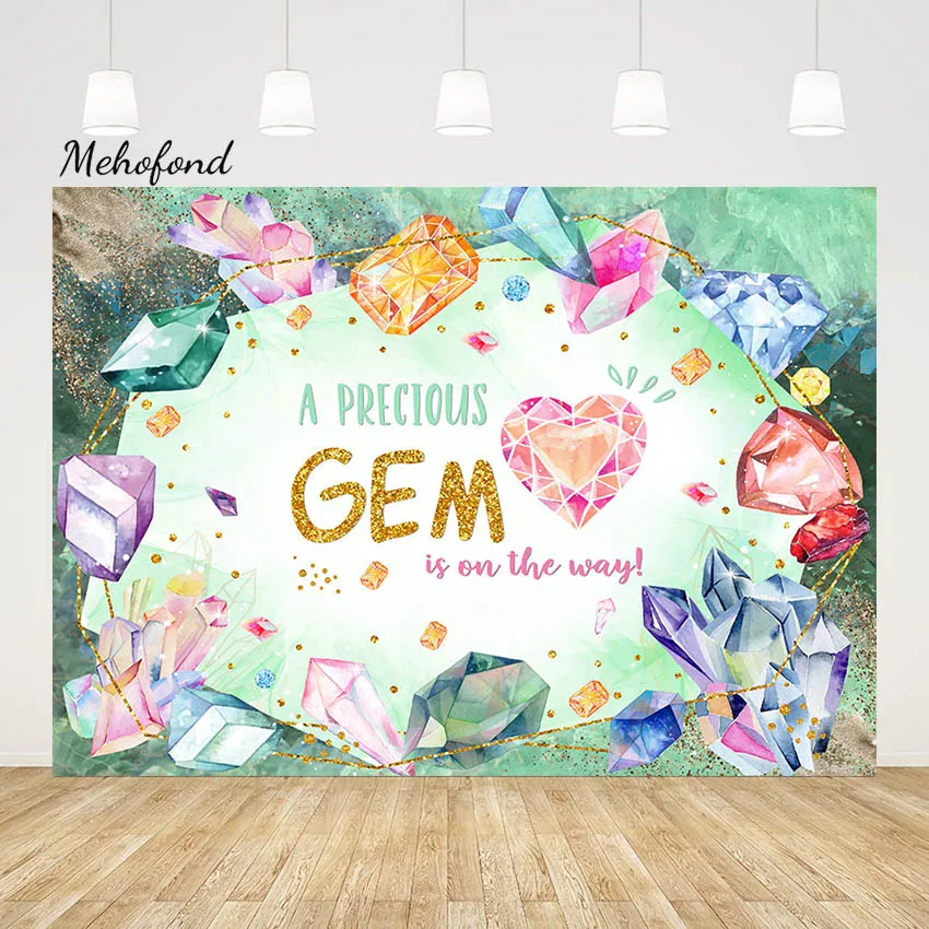 

Mehofond Baby Shower Photography Background Love Heart Diamond Glitter Decor A Precious Gem is on the Way Backdrop Photo Studio