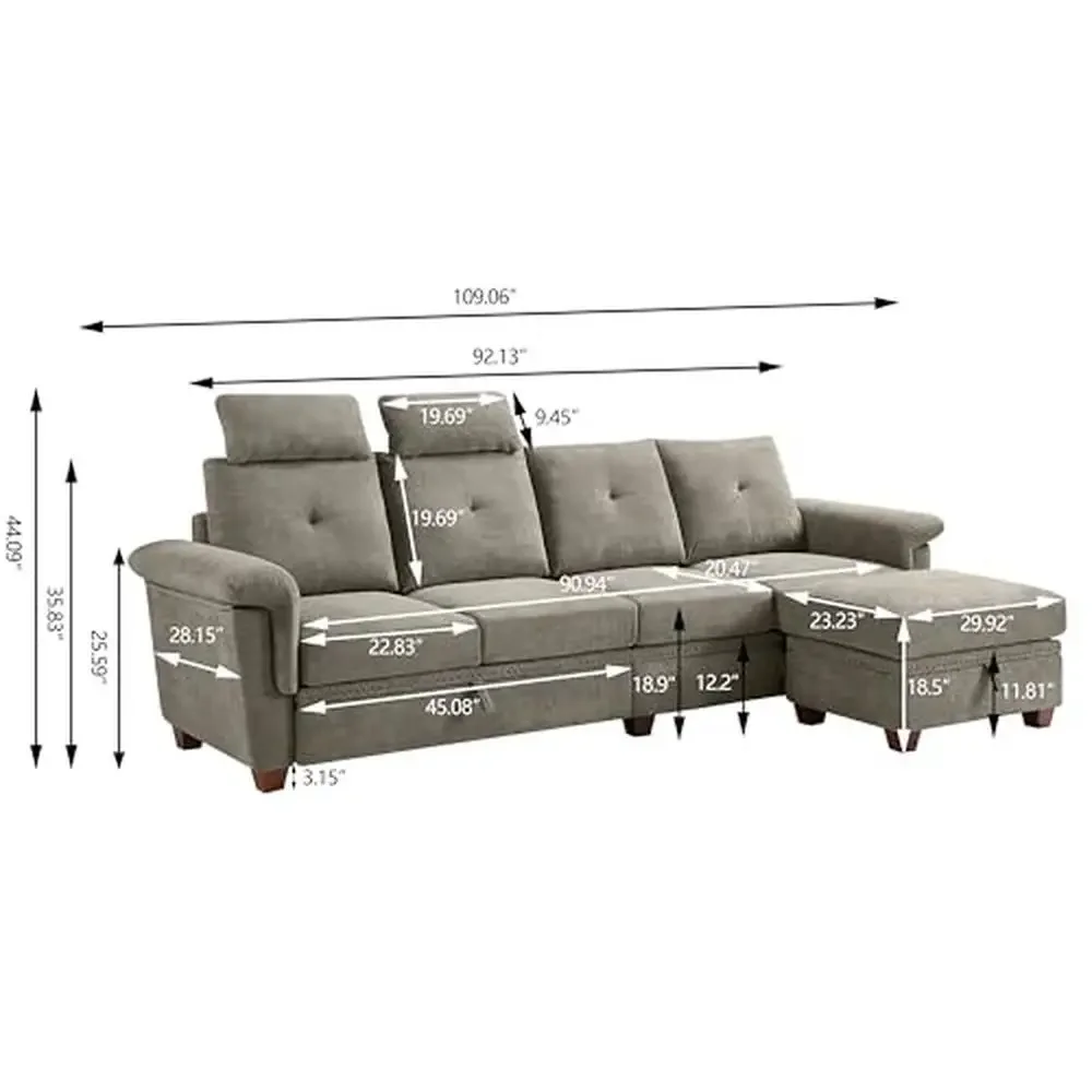 Sectional Sofa with Storage L Shaped Couch Cup Holder Modern Microfiber Fabric Sofas Couches Comfortable High-Resilient Foam