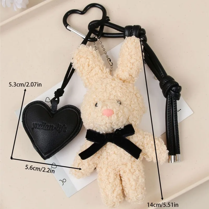 귀여운 플러시 토끼 키체인 펜던트 부드러운 베이지 브라운 토끼 인형 만화 인형 키체인 선물 가방 장식 자동차 키체인 커플용