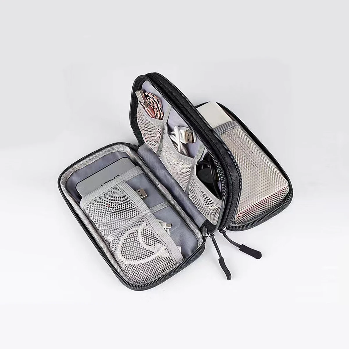 2層ポータブルストレージバッグ,パワーバンク,データケーブル,デジタル製品