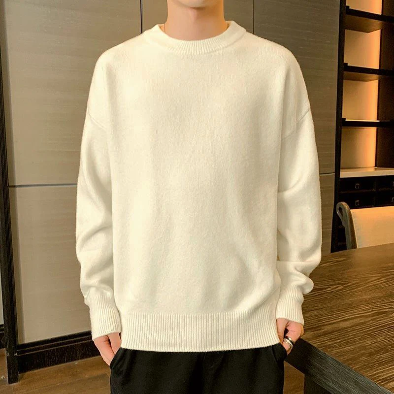 Autumn Winter Solid Color Warm Japanese Fashion Sweaters Man Long Sleeve Trend Casual Male Pullover All Match Streetwear Clothes