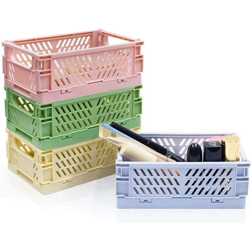 

4 Colors Plastic Stackable Foldable Stationary Holder Simple Cute Student Office Desktop Storage Stationery Organizer