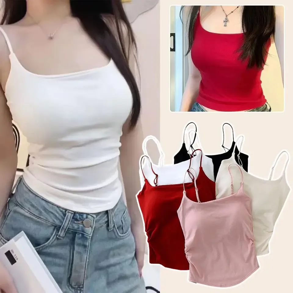 

Women's Sleeveless Top Tank Underwear Fitted Camisole Sexy Short Top with Thin Straps Plain White Tank Top Korean Style