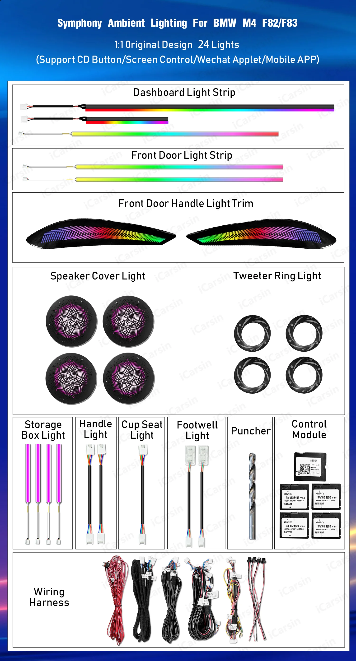 Applicable to ICarsin Upgrade 256 Colors Symphony LED Car Interior Ambient Lighting for 4 Series M4 F82/F83 Atmosphere Strip