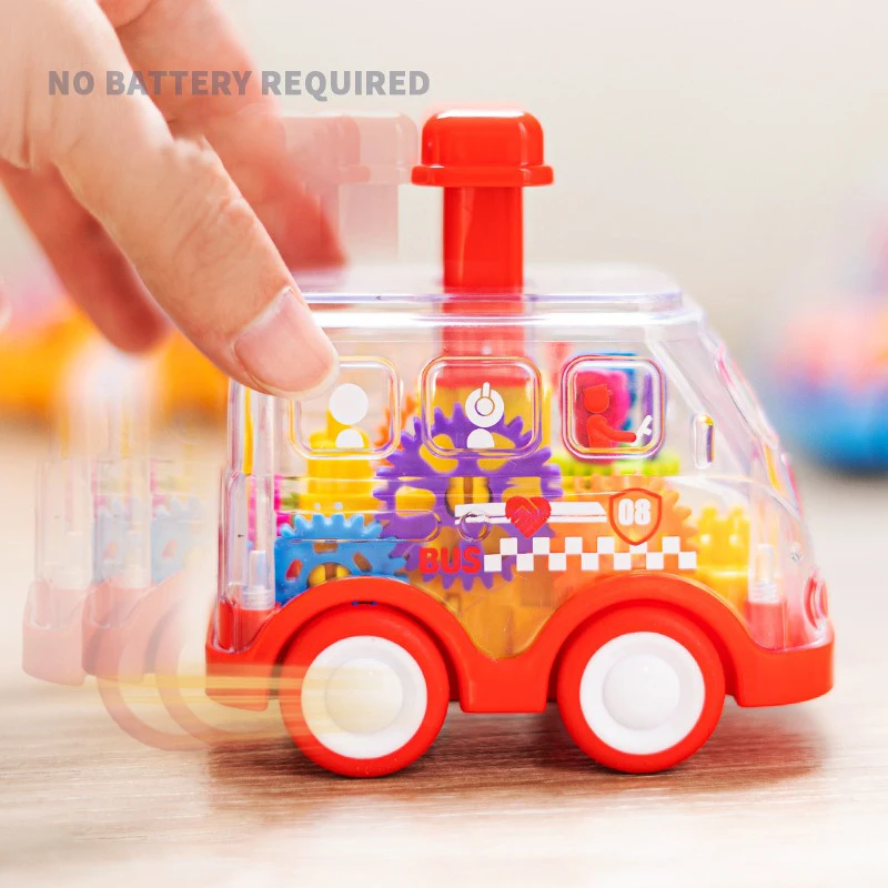 Baby Toy Cartoon Press Gear Car Toy Lnertia Pull-back Transparent Car Inertia Rebound Car Birthday Gifts for Kids Boys and Girls